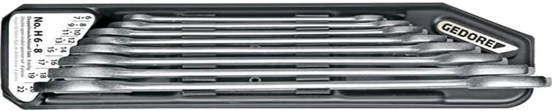 GEDORE Double Open-Ended Spanner Set 8 Pieces in Holder SW 6-22 mm Metric Flat Spanner Set Matt Chrome-Plated H 6-8