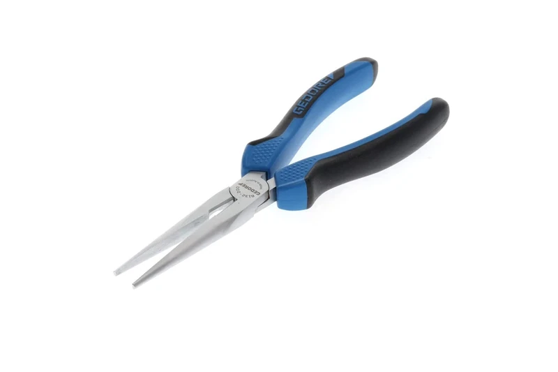 GEDORE Telephone Pliers, Long Nose, Toothed, Straight, Induction-Hardened, Dual-Material Grips, Length 200 mm, 8132-200 JC