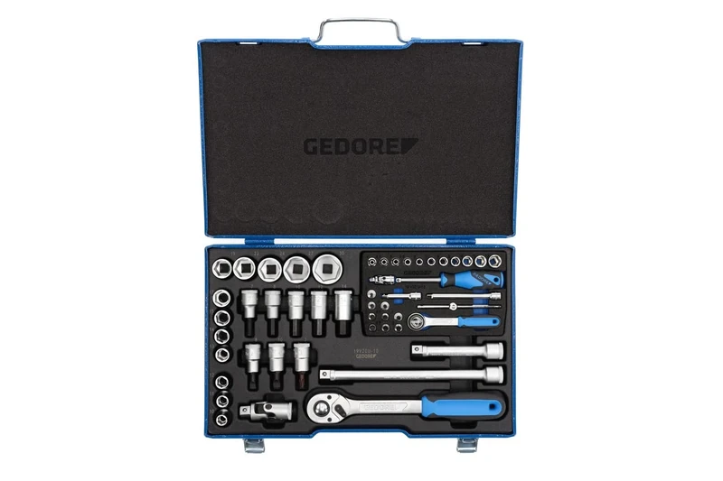 GEDORE 50-piece Socket spanner set, 1/4" + 1/2", Tool, Sockets ratchet bits, for Automotive, 19 V20 U10, Blue - Image 1