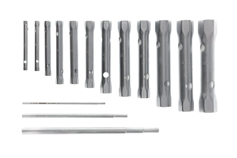 GEDORE Tubular box wrench set, 12-piece set, Hollow shaft, Hex, with 3 tommy bars, Tool, Chrome-plated steel, KD 26 R-120