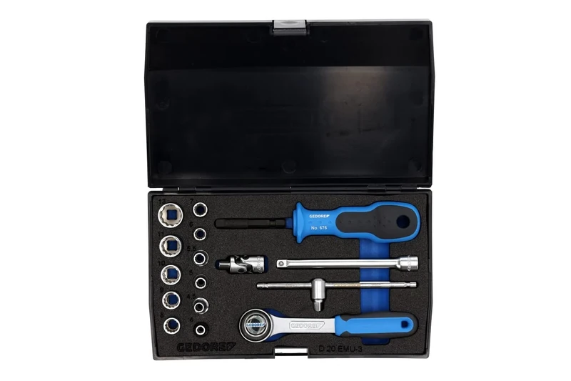 GEDORE 17-piece Socket spanner set, Bi-hex, 1/4", 4-13 mm, Tool, Ratchet with lever reverse, for Automotive, D20 EMU 3