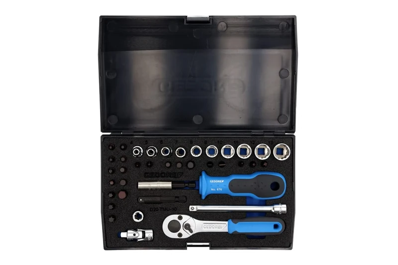 GEDORE 40-piece Socket spanner set, Bi-hex, 1/4", 4-13 mm, Tool, Ratchet with lever reverse bits, for Automotive, D20 TMU 10