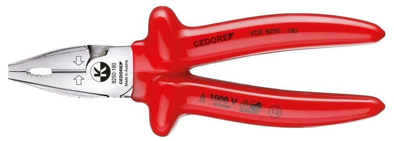 GEDORE Power Combination Pliers with Immersion Insulation 225 mm, Pack of 1, VDE 8250-225