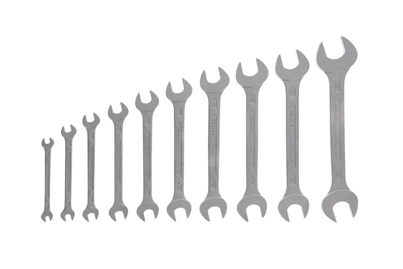 GEDORE Double open-end spanner set, 10-pc. Set, AF 6-27 mm, Metric, Flat, Spanner set, Matt chromed, 6-10