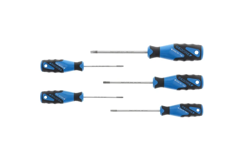GEDORE 5-piece Screwdriver set, Screwdriver set for TX screws, 3-component handle, Tool, 2163 TX-05