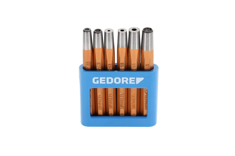 GEDORE Rivetting setter and snap die set, 6-piece set, Hardened for impact tools, in PVC holder, 125 B