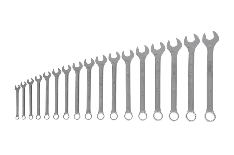 GEDORE 17-pc. Combination spanner set, AF 6-22 mm, 15° angled, Bi-hex, UD profile, Spanner set, 7-017