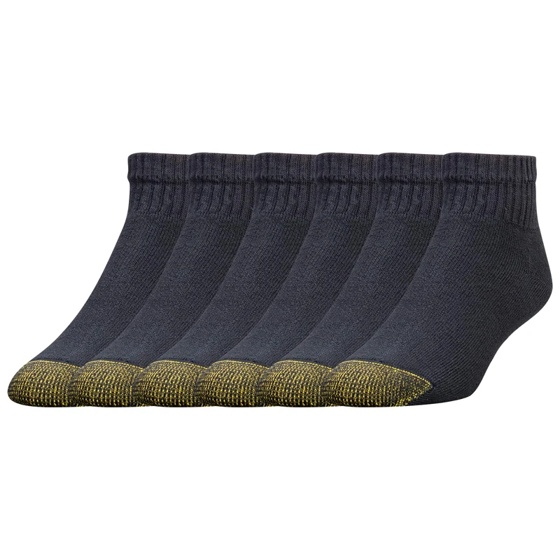 Gold Toe Men's 656p Cotton Quarter Athletic Socks, 6 Pairs casual socks, Black, XL UK