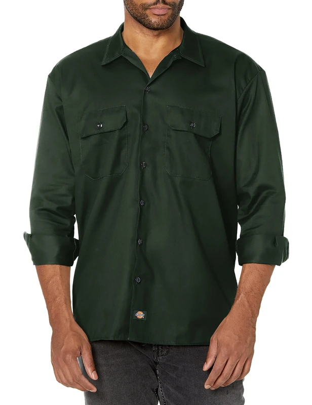 Dickies Men's Big and Tall Long Sleeve Work Shirt, Hunter Green V1, XXL