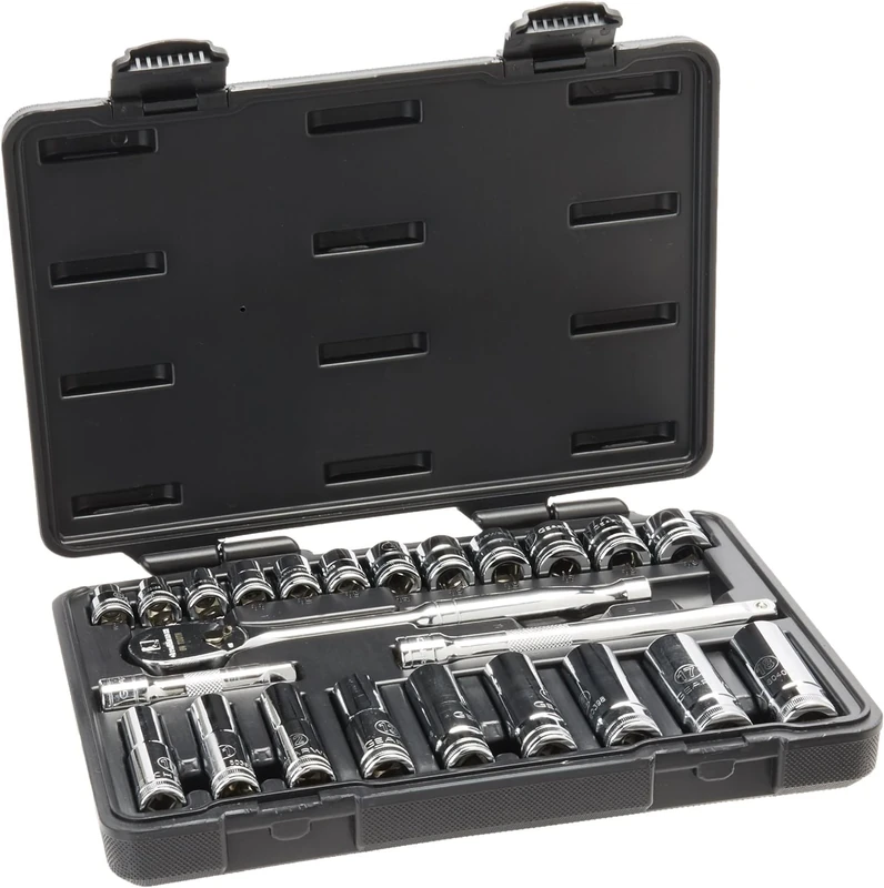 GearWrench 80559 3/8" Drive 6 and 12 Pt. Mechanics Tool Set, Standard & Deep, Metric, 24 Pc.