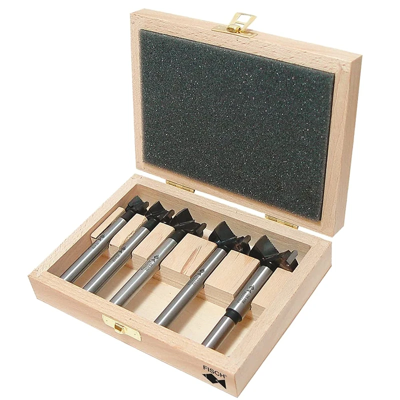 Fisch 04300005K Profi Universal Speed Cutter Bit Set in Wooden Case, 0 V, Silver/Grey/Beige, 15-35 x 60/90 mm, 5-Piece