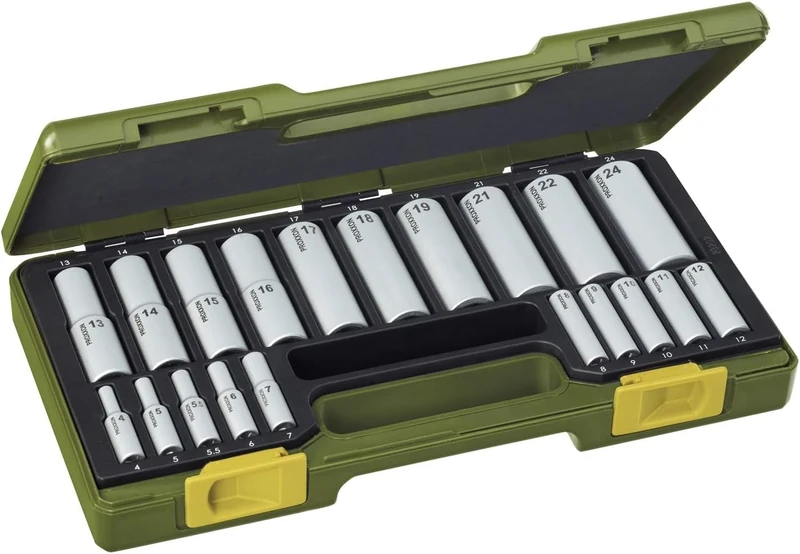 Proxxon 23292 Specialty Socket Set, 0 V, Silver/Green, 1/4-1/2-Inch, Set of 20 Piece