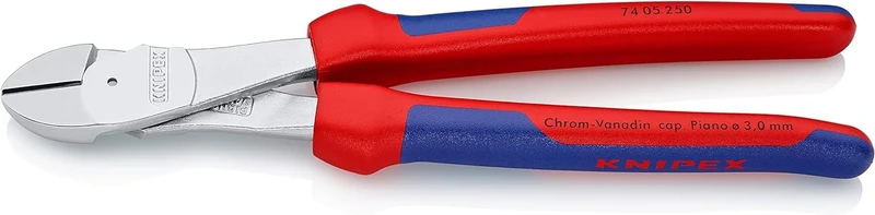 KNIPEX High Leverage Diagonal Cutter Chrome-Plated with Comfort Handles 250 mm, 74 05 250