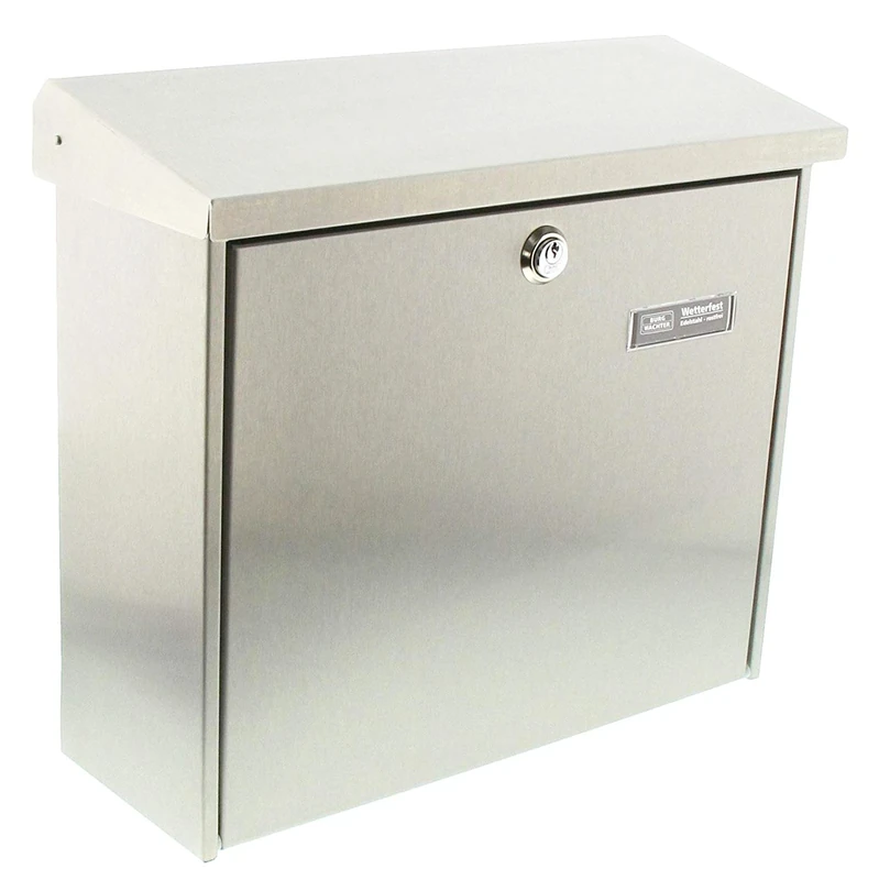 BURG-WÄCHTER Letterbox without Newspaper Compartment with Nameplate, Stainless Steel, A4 Size Letter Slot, 2 Keys, Comfort 3913 NI