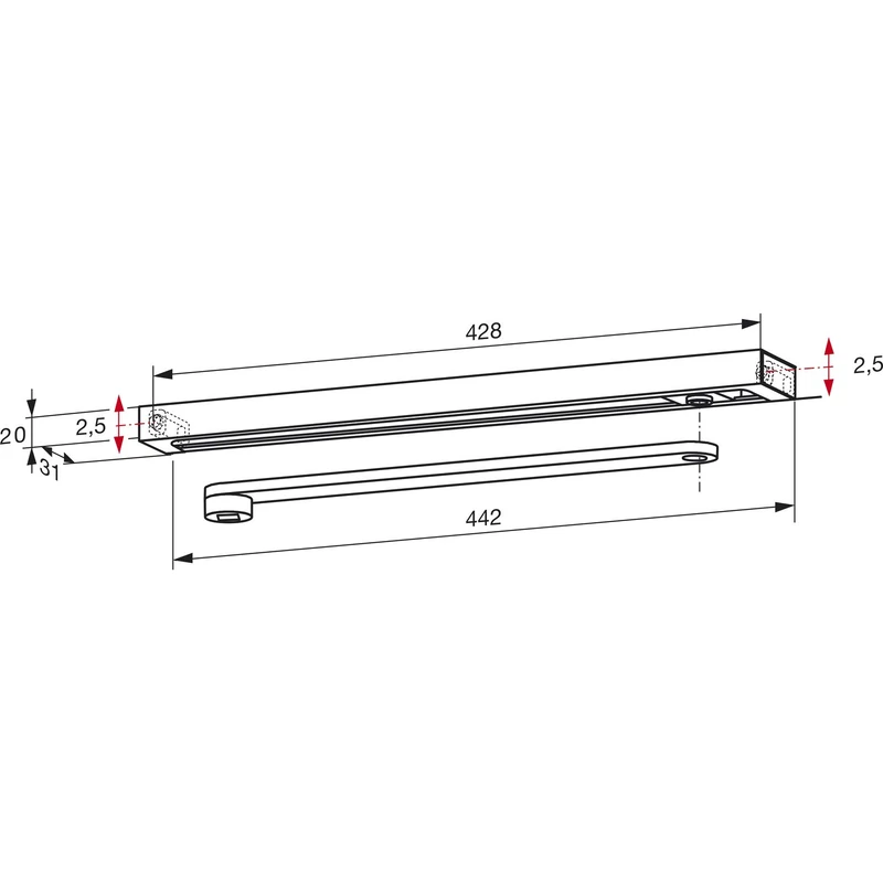 Dormakaba 64010011, White Slide Rail G-N, RAL 9016