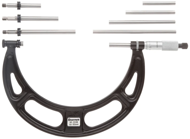 Starrett 224MERLZ Interchangeable Anvil Micrometer, Ratchet Stop, Lock Nut, 400-500 mm Range, 0.01 mm Graduation