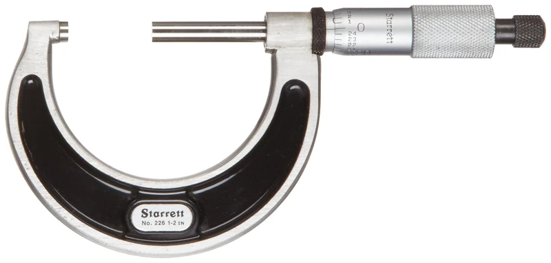 Starrett 226RL-2 Outside Micrometer, Ratchet Stop, Lock Nut, 1-2" Range, 0.001" Graduation, +/-0.0001" Accuracy