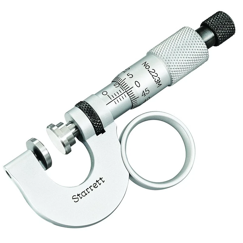 Starrett 223MRL Paper Gauge Micrometer, Ratchet Stop, Lock Nut, 0-8.75 mm Range, 0.01 mm Graduation
