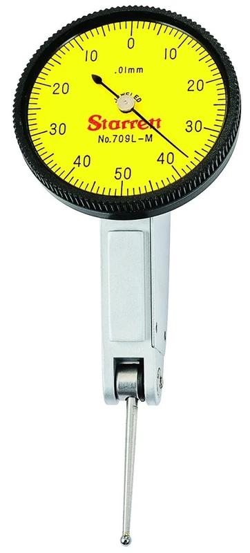 Starrett 709MALZ Dial Test Indicator without Attachments, Dovetail Mount, Yellow Dial, 0-40-0 Reading, 35mm Dial Dia., 0-0.8mm Range, 0.01mm Graduation