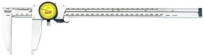 Starrett 120MB-300 Dial Calliper, Stainless Steel, Nib Style Jaw, Yellow Face, 0-300 mm Range, +/-0.03 mm Accuracy, 0.02 mm Resolution