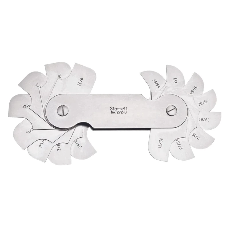 Starrett 272B Inch Reading Fillet Or Radius Gauge, 9/32 - 33/64" Range, 1/64" Increment, 16 Leaves