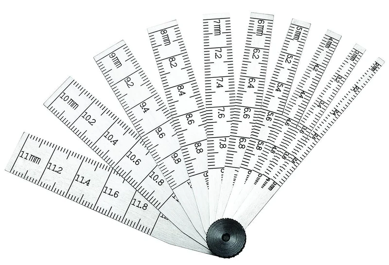 Starrett 269MA Tempered Steel Taper Gauge, 0.02 mm Graduation, 2 mm - 12 mm Range, 64 mm Length, 10 Leaves
