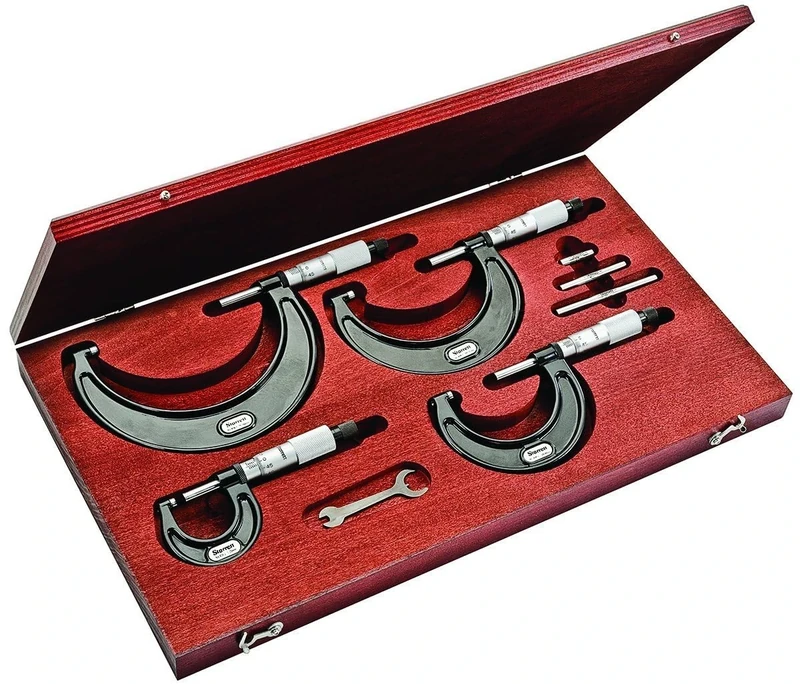 Starrett SV436.1MBXRLZ 436.1 Series Outside Micrometre Set, Ratchet Stop, Lock Nut, Carbide Faces, 0-100mm Range, 0.001mm Graduation