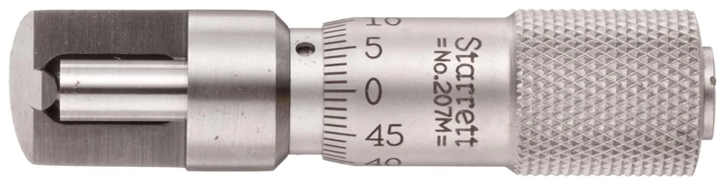 Starrett 207MZ Can Seam Micrometer, Plain Thimble, 0-9.5 mm Range, 0.001 mm Graduation, Snub Nose For Aerosol Cans