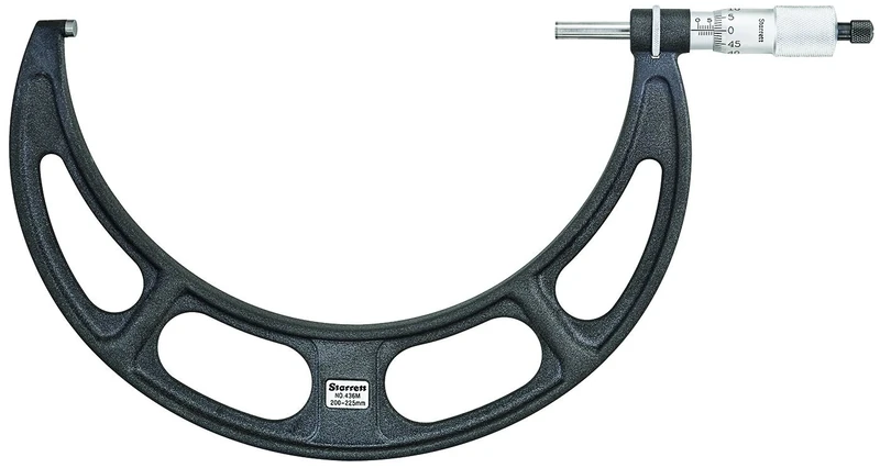 Starrett 436MXRL-225 Outside Micrometer, Ratchet Stop, Lock Nut, Carbide Faces, 200-225 mm Range, 0.01 mm Graduation, +/-0.005 mm Accuracy