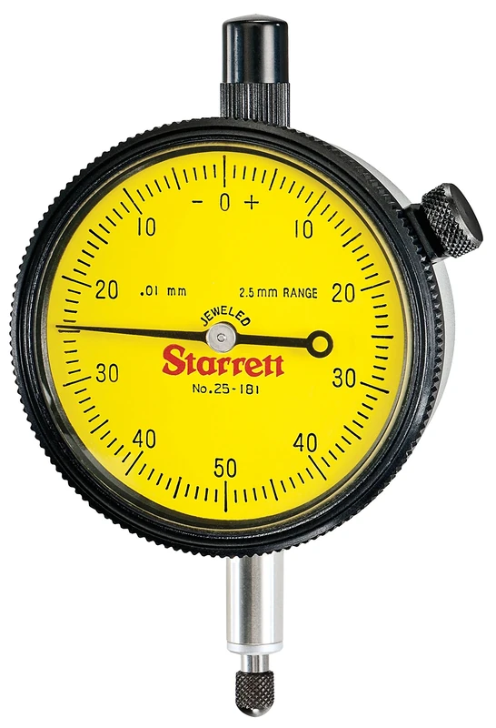 Starrett 25-181J-8 Dial Indicator, Range: 2.5mm, Dial Reading: 0-50-0