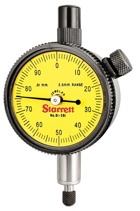 Starrett 81-281J Dial Indicator, Range: 2.5mm, Dial Reading: 0-100