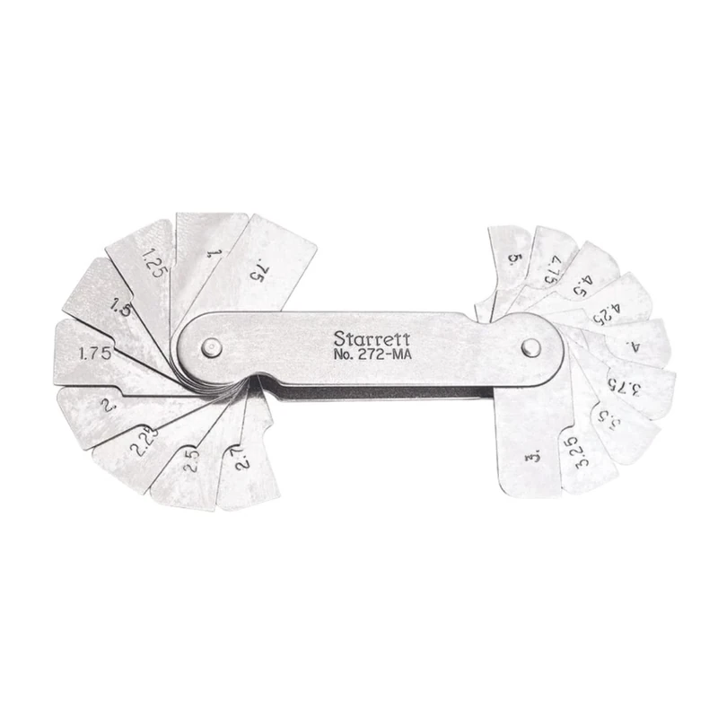 Starrett 272MA Millimetre Reading Fillet Or Radius Gauge, 0.75 - 5 mm Range, 0.25 mm Increment, 18 Leaves