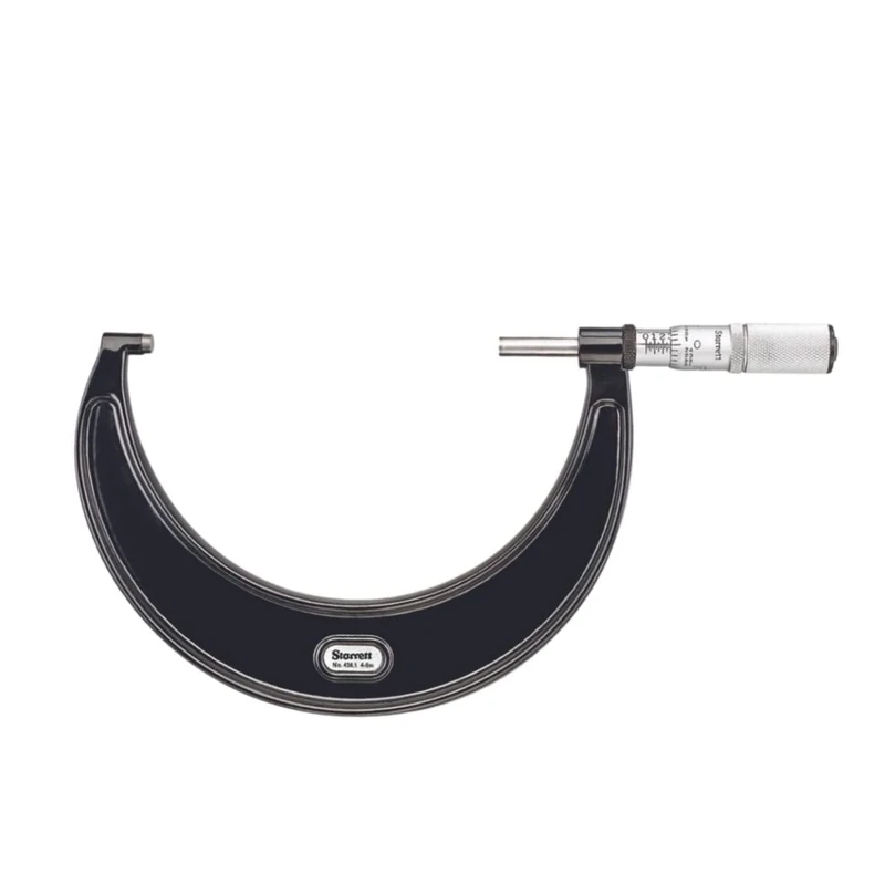 Starrett T436.1XFL-5 Outside Micrometre, Friction Thimble, Lock Nut, Carbide Faces, 4-5" Range, 0.0001" Graduation, +/-0.00005" Accuracy