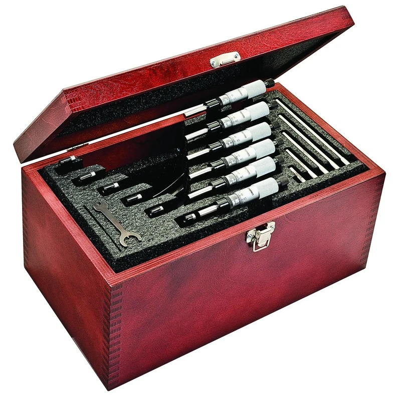 Starrett SV436.1MCXRLZ 436.1 Series Outside Micrometre Set, Ratchet Stop, Lock Nut, Carbide Faces, 0-150mm Range, 0.001mm Graduation