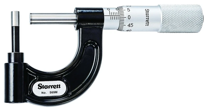 Starrett 569MAXP Tube Micrometre, Plain Thimble, Carbide Faces, 0-25mm Range, 0.01mm Graduation, 4.8mm Min. Hole Size