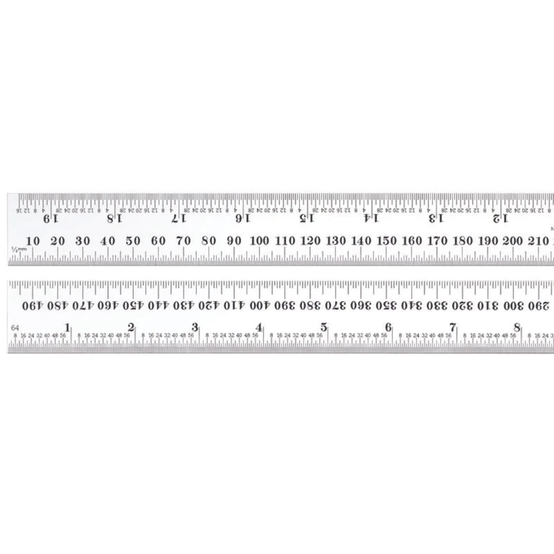 Starrett C636-500 Spring Tempered Steel Rule With Millimetre And Inch Graduations, 500mm Length, 29mm Width, 1.2mm Thickness