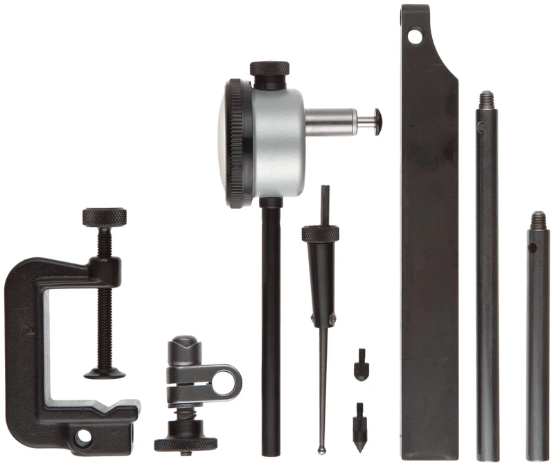 Starrett 650A5Z Dial Indicator with Deep Hole Attachment, 0.375" Stem Dia., Back Plunger, White Dial, 0-50-0 Reading, 1.6875" Dial Dia., 0-0.2" Range, 0.001" Graduation