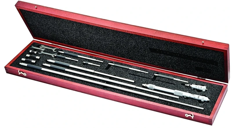 Starrett 124MDZ Solid-Rod Vernier Inside Micrometer Set, 50-800 mm Range, 0.01 mm Graduation, +/-0.003" Accuracy, With Case