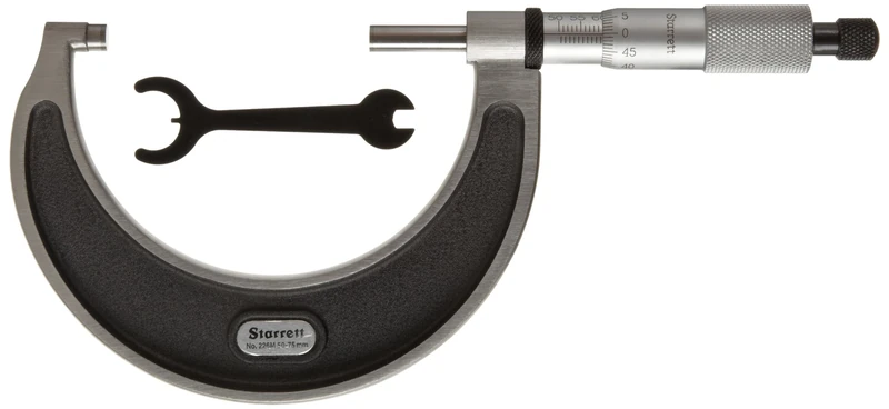 Starrett V226MXRL-75 Outside Micrometer, Ratchet Stop, Lock Nut, Carbide Faces, 50-75 mm Range, 0.001 mm Graduation, +/-0.002 mm Accuracy