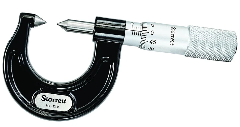 Starrett 210MAP Screw Thread Comparator Micrometer, Plain Thimble, 0-22 mm Range, 0.01 mm Graduation