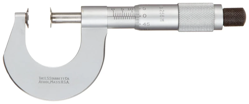 Starrett 256MPN-25 Disc-Type Micrometer, Plain Thimble, 0-25 mm Range, 0.01" Graduation, +/-0.003 mm Accuracy