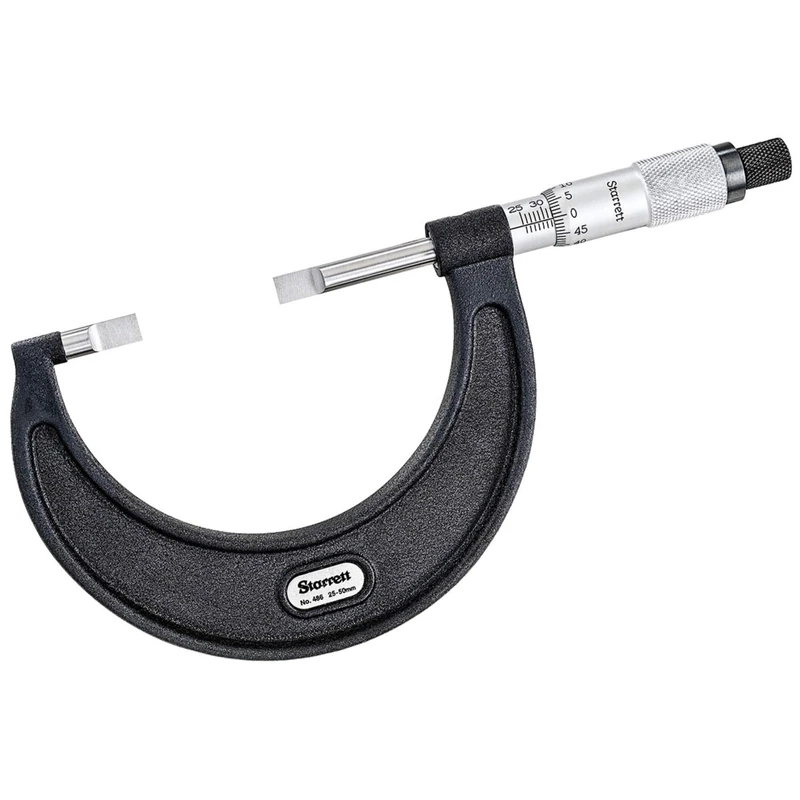 Starrett 486MP-50 Blade-Type Micrometre, Non-Rotating Spindle, Plain Thimble, 25-50mm Range, 0.01mm Graduation