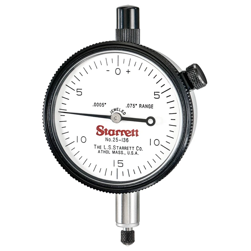 Starrett 25-136J Dial Indicator, Range: .075", Dial Reading: 0-15-0