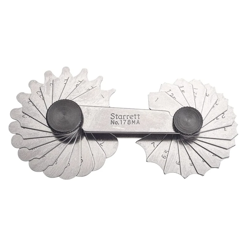 Starrett 178MA Millimetre Reading Fillet Or Radius Gauge With Locking Device, 1-7 mm Range, 0.25 mm And 0.5 mm Increments, 34 Leaves
