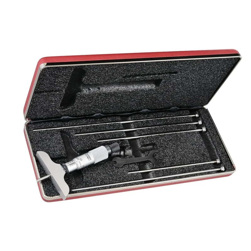 Starrett 440Z-6L Vernier Depth Gauge, Lock Nut, Micrometre Type, 0-6" Range, 0.001" Graduation, 2.5" Base, 6 Rods, 0.0001" Accuracy