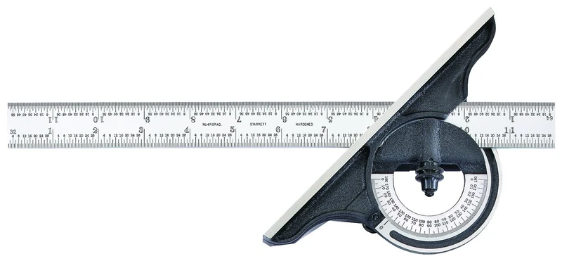 Starrett 491ME-300 Reversible Bevel Protractor With Black Wrinkle Finish, 300mm And 11-3/4" Size