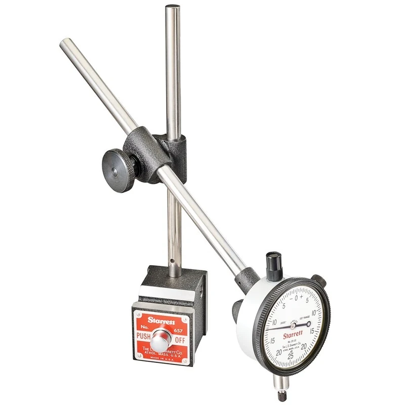 Starrett 657EZ Set Including Magnetic Base, Upright Post Assembly, 25-131J Dial Indicator and Case