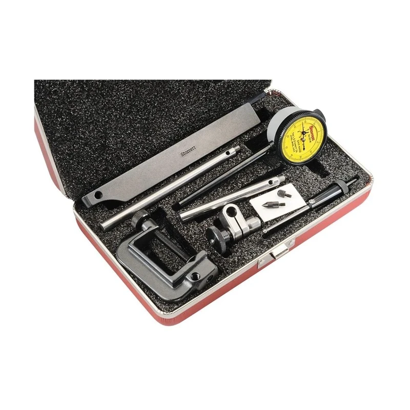 Starrett 650MA1Z Dial Indicator with Deep Hole Attachment, 9.5mm Stem Dia., Back Plunger, Yellow Dial, 0-100 Reading, 43mm Dial Dia., 0-5mm Range, 5mm Graduation