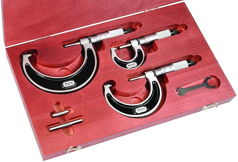 Starrett S226ARLZ 226 Series Outside Micrometer Set, Ratchet Stop, Lock Nut, 0-3" Range, 0.001" Graduation
