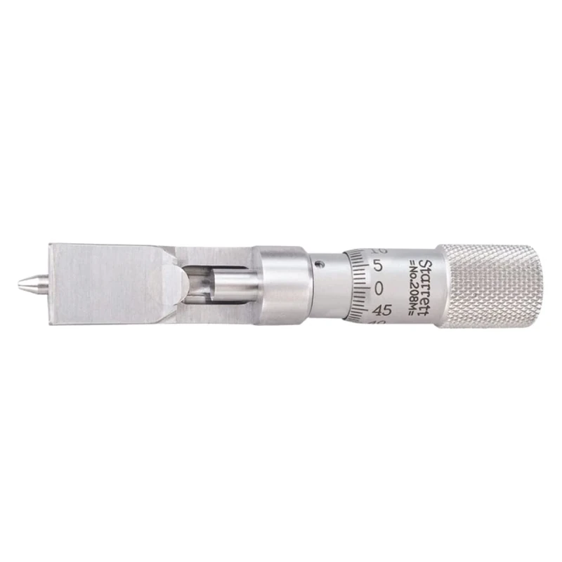 Starrett 208MDZ Can Seam Micrometer, Plain Thimble, 0-9.5 mm Range, 0.001 mm Graduation, With Depth Gauge (5 mm Range)